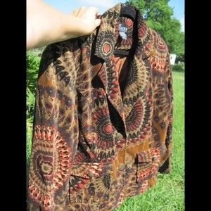NY Collection XL Velvety Collared Jacket Silky Lining Filigree Buttons Bursts
